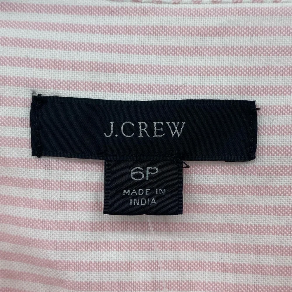J.Crew Pink White Pin Stripe Long sleeve Shirt Dress bow tie belt size 6p - Picture 8 of 13